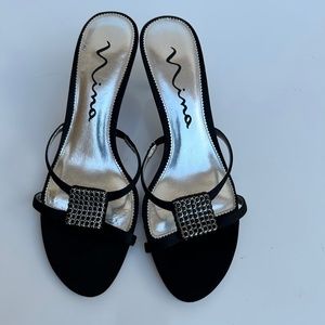 Nina Black Luster Satin Genuine Leather Sole Size 9M USA